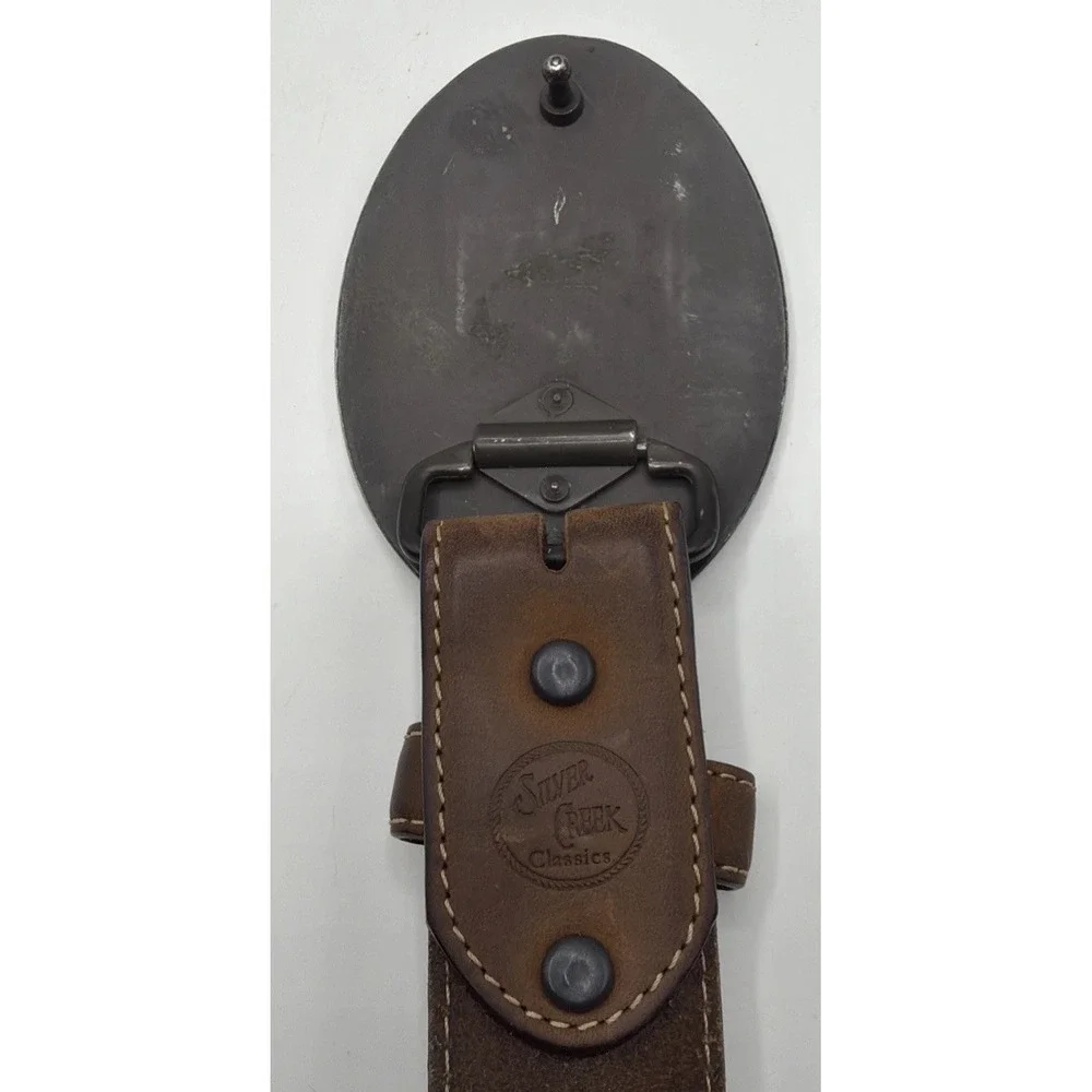 Silver Creek Classics Brown Leather Belt. Dick's Mufflers Buckle Sz. 36 Western